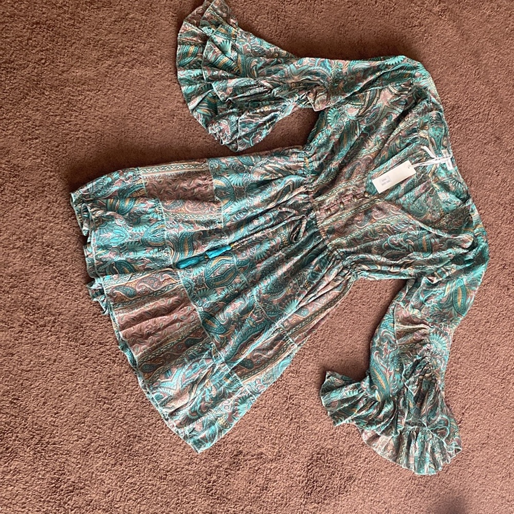 Elegant Paisley Blouse in Teal and Brown